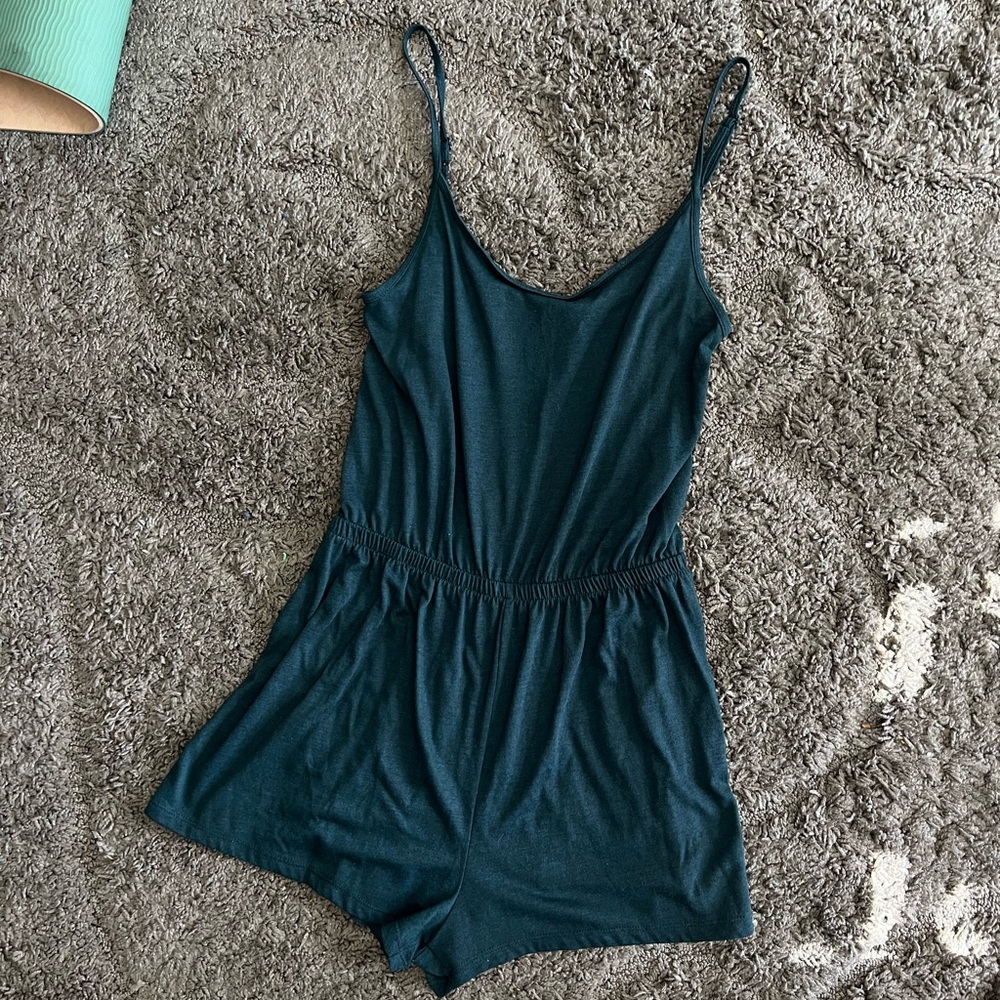 H&M Divided Basic Teal Spaghetti Strap Romper with Elastic Waist Size S